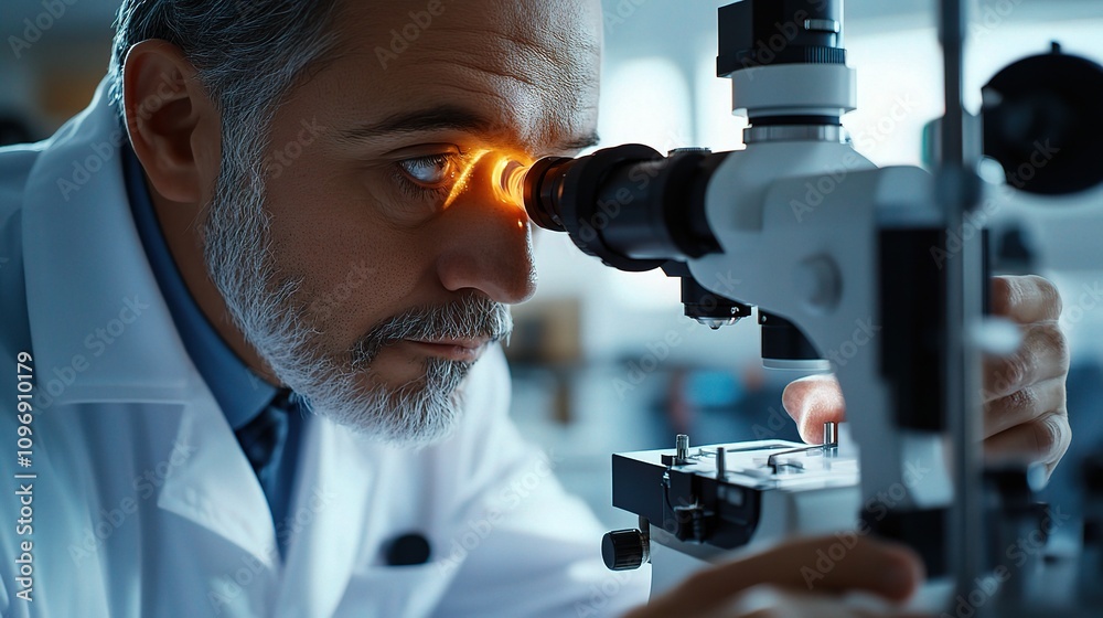 Doctor Examining Patient's Eye with Advanced Medical Equipment Doctor Examining Patient's Eye with Advanced Medical Equipment