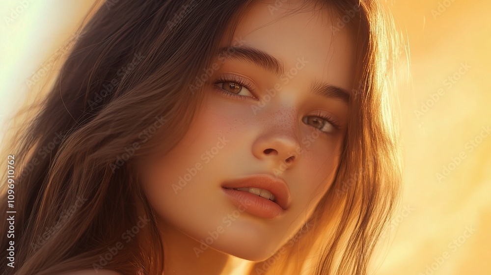 Elegant Girl with Long Shiny Brown Smooth Hair in Soft Light Elegant Girl with Long Shiny Brown Smooth Hair in Soft Light
