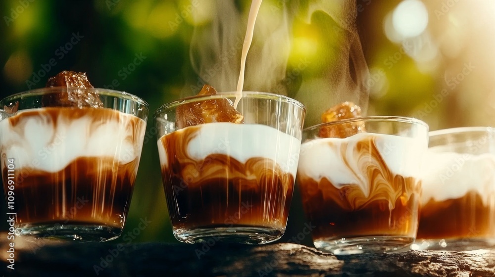 Creamy Coffee Dessert with Ice Cubes and Swirls Creamy Coffee Dessert with Ice Cubes and Swirls