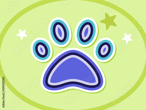 Animal pet dog footprint sticker art with green background