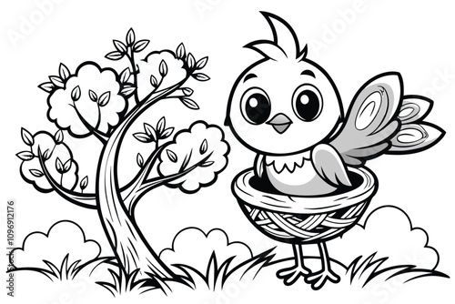 Wallpaper Mural black and white coloring book page for kids cute Torontodigital.ca