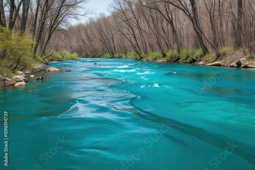 Captivating Turquoise Water Waveform Display in a Springtime River Scene