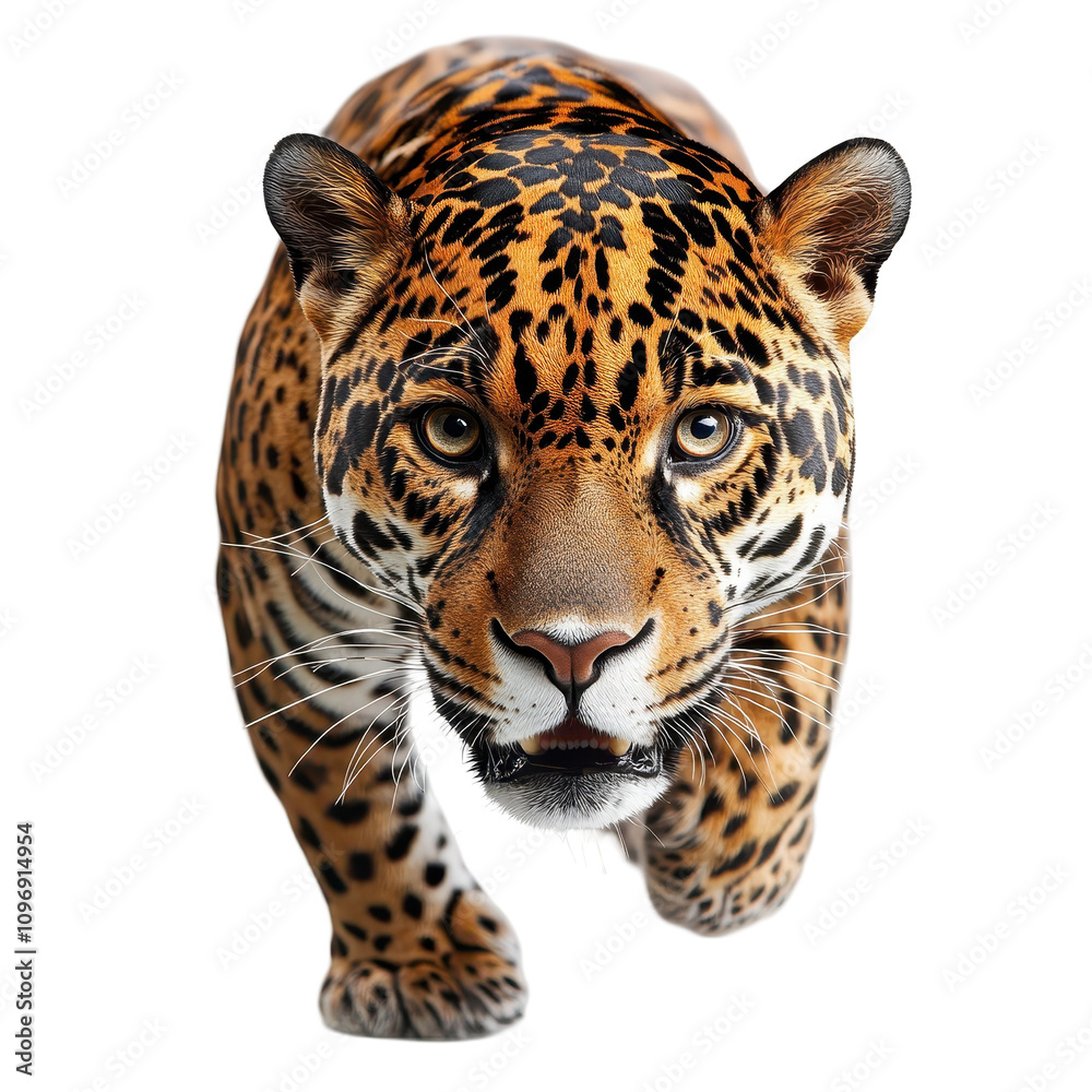 A jaguar is walking on a white background A jaguar is walking on a white background