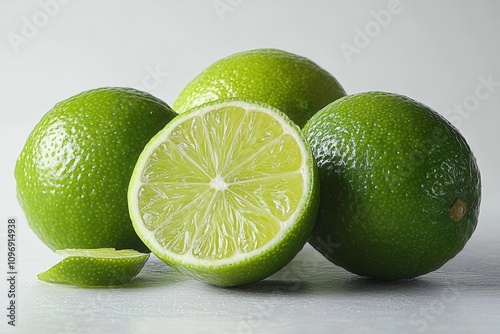 a perfectly ripe lime isolated on a pristine white background, showcasing its vibrant green hue and fresh texture, emphasizing the essence of freshness and culinary appeal