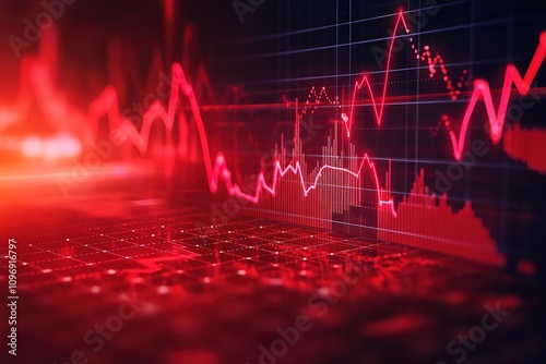 Dynamic red stock market chart on dark background