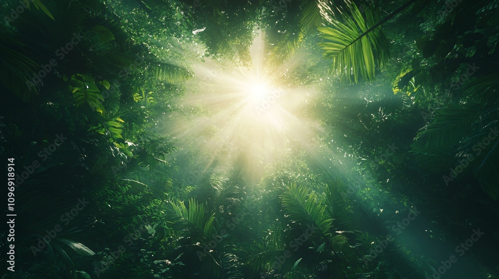 Sunbeams Illuminating Lush Rainforest Canopy Sunbeams Illuminating Lush Rainforest Canopy