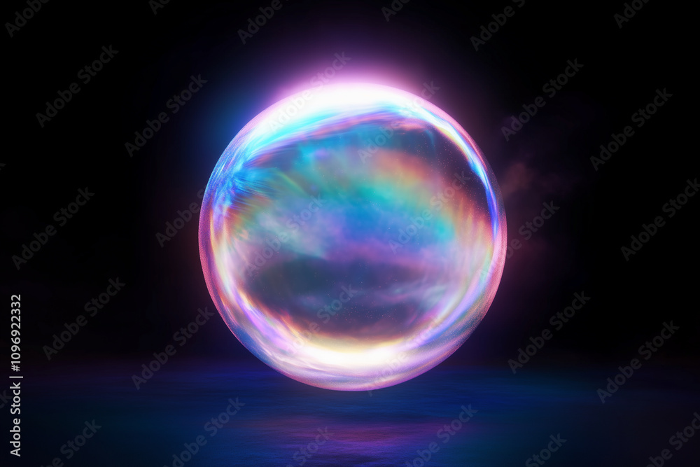 a spherical rainbow aura ball floating in a dark room a spherical rainbow aura ball floating in a dark room