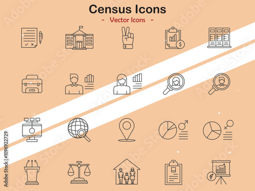 Icons illustrating census and population data themes in vector style