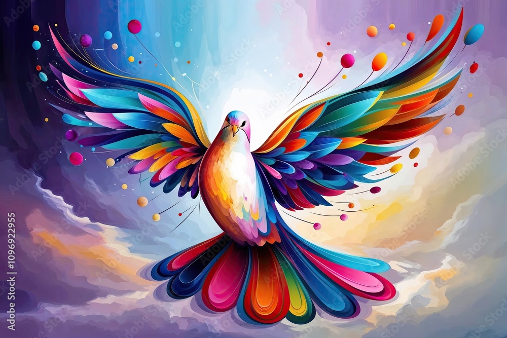 Obraz premium Vibrant Abstract Dove Art Reflecting Faith and Devotion in Contemporary Design