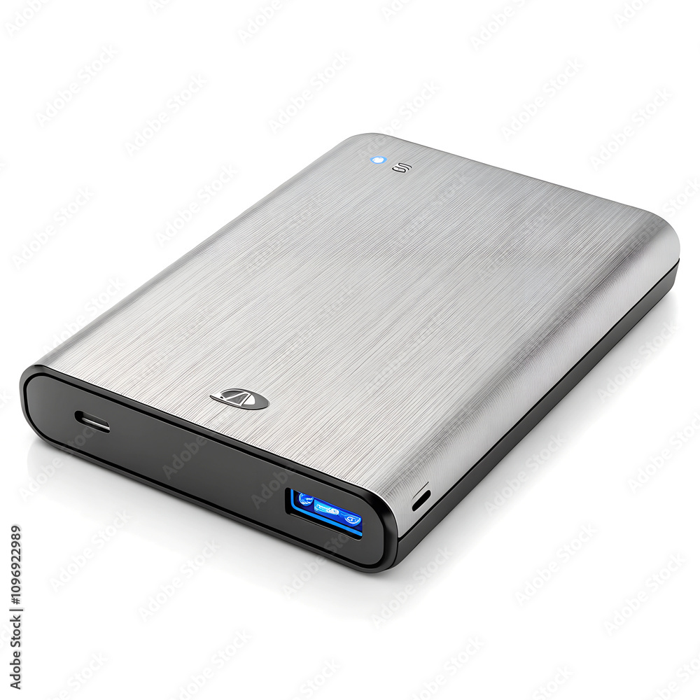 Fototapeta premium Portable Hard Drive with Sleek Metallic Finish and USB-C Connectivity