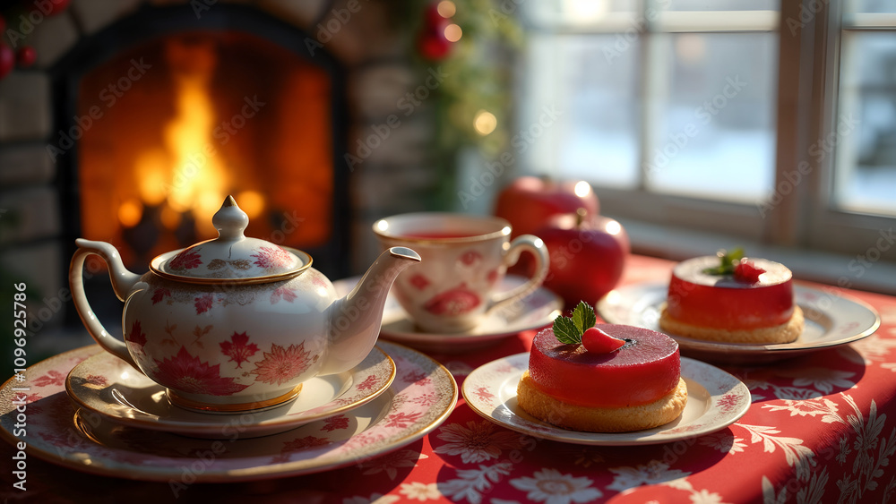 Fototapeta premium Plum-Marzipan Pastry Delight in a Winter Wonderland