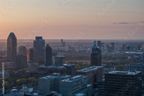 Calm Early Morning Office View of Cityscape for Effective Business Presentations