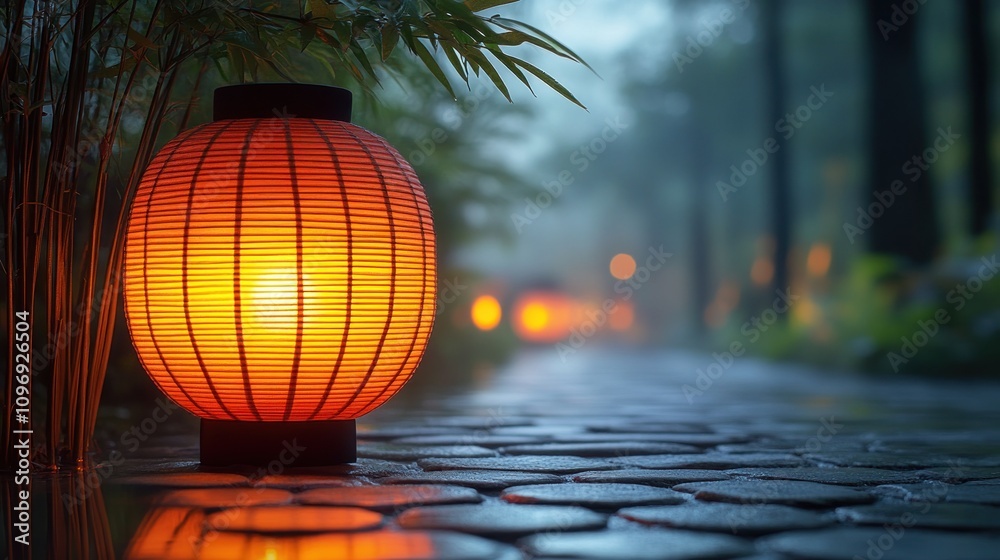 Fototapeta premium Serene Evening: Illuminated Path in a Japanese Garden