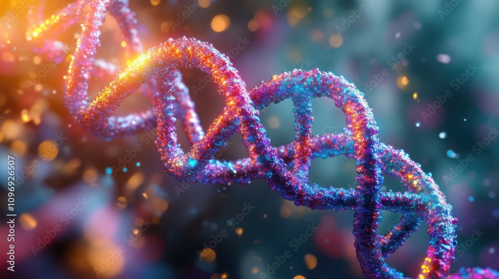 Close-up of glowing DNA double helix structure, genetic science research, biotechnology illustration, futuristic genome analysis, molecular biology concept, bioengineering innovation Close-up of glowing DNA double helix structure, genetic science research, biotechnology illustration, futuristic genome analysis, molecular biology concept, bioengineering innovation
