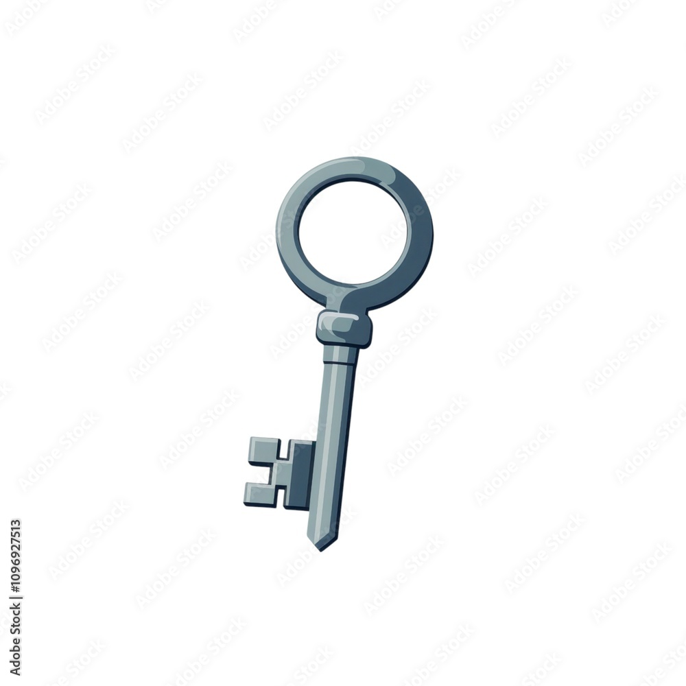 A simple, circular key with a unique design, featuring a round handle and a traditional blade for unlocking doors or mechanisms. A simple, circular key with a unique design, featuring a round handle and a traditional blade for unlocking doors or mechanisms.