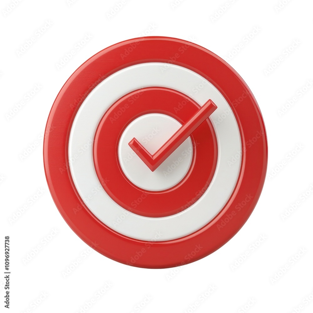 A red and white target symbol featuring a checkmark, representing completion, goals, or achievements. A red and white target symbol featuring a checkmark, representing completion, goals, or achievements.