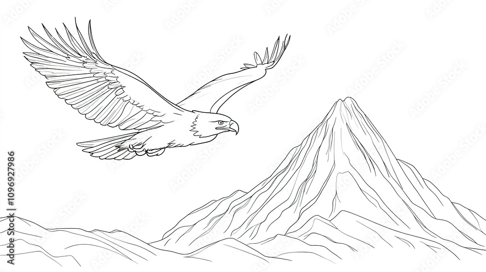 Fototapeta premium Eagle soaring over snowy peaks