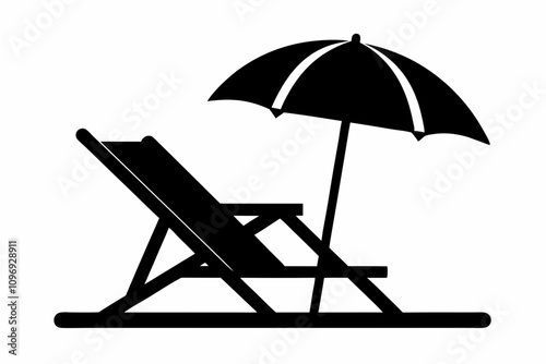 Beach chair silhouette vector, Beach umbrella and chair icon vector illustration