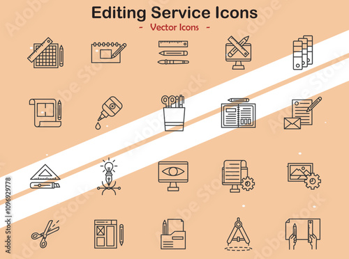 Icons representing editing and media services in vector style