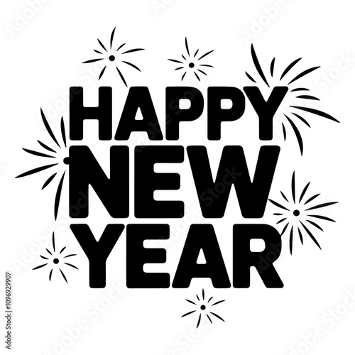 Black and white lettering of happy new year vector.