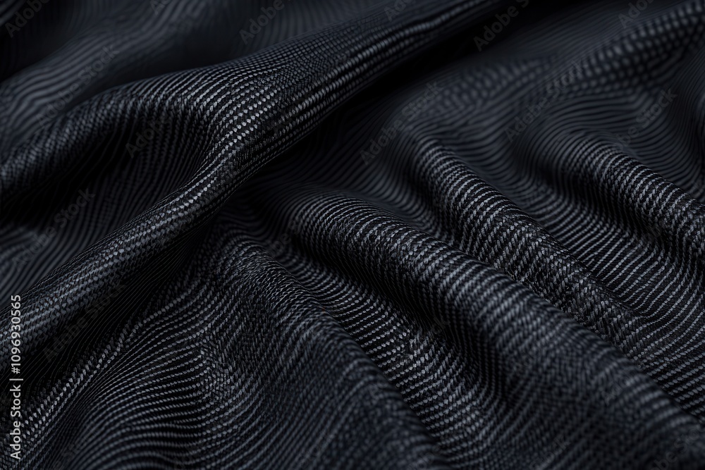A close-up of textured black fabric, showcasing intricate patterns and folds that create a sense of depth and elegance. A close-up of textured black fabric, showcasing intricate patterns and folds that create a sense of depth and elegance.