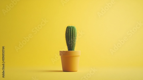 Cactus in a Yellow Pot on Yellow Background