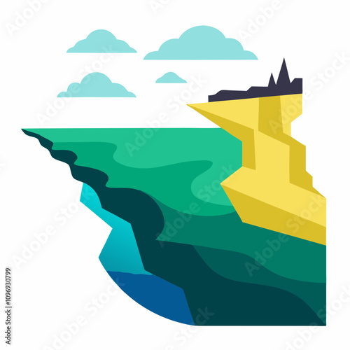 Seaside cliff silhouette vector illustration on white background