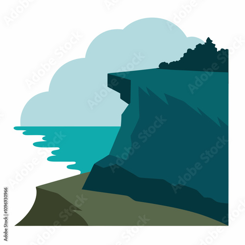 Seaside cliff silhouette vector illustration on white background