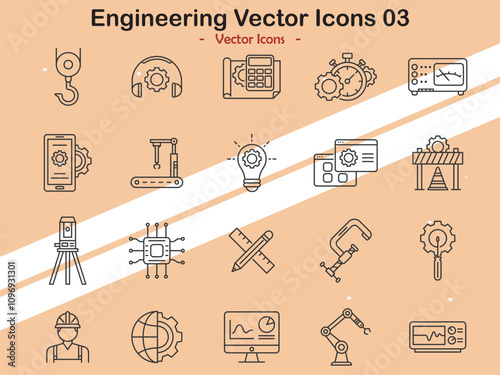 Icons representing various engineering disciplines in vector style