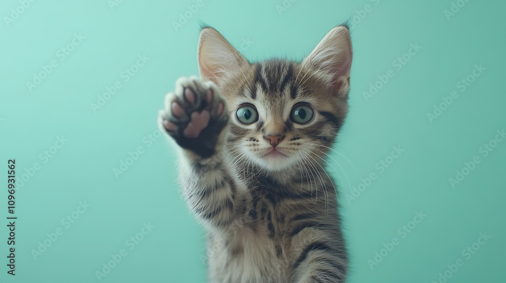 Obraz premium Adorable kitten action indoor setting cat content pastel background front view cute concept for pet lovers