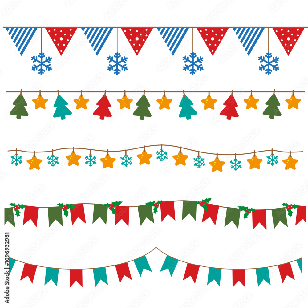 Horizontal flags pattern or garland set for Christmas of New Year design Horizontal flags pattern or garland set for Christmas of New Year design