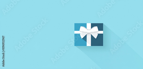 Free Download Brightly wrapped gift box with a white ribbon on a light blue background perfect for celebrations and special occasions - GFXLoad