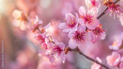 Blossoming cherry trees in spring, spring background.