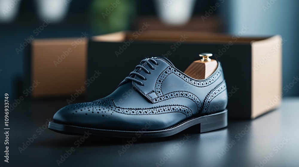 Elegant Black Dress Shoe with Wooden Shoe Tree Elegant Black Dress Shoe with Wooden Shoe Tree