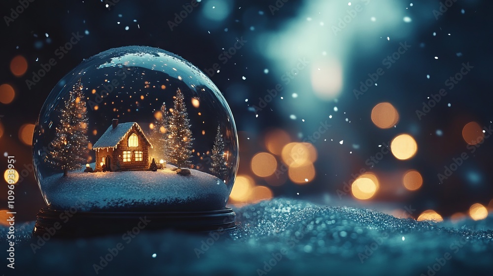 Snow Globe with Cozy House and Snowy Forest on Christmas Night. AI generated illustration Snow Globe with Cozy House and Snowy Forest on Christmas Night. AI generated illustration