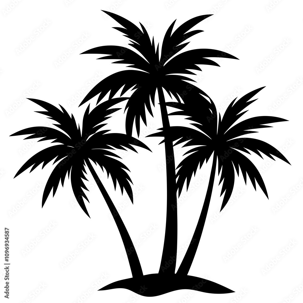 Fototapeta premium Palm Tree Silhouette Vector, Beach Palm Tree Vector, Sunset Palm Tree Silhouette, Summer Beach Tree