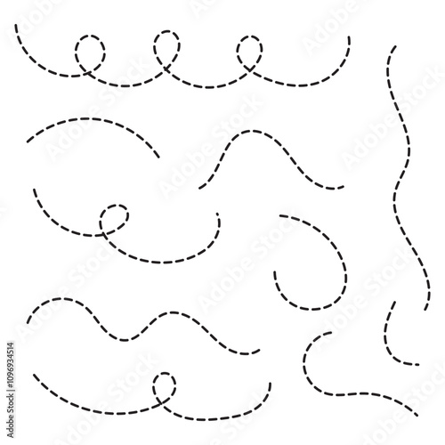 Dot lines, doodle dash pointers. Hand drawn curve abstract lines. Dot vector circle elements, curve elements. Vector icons