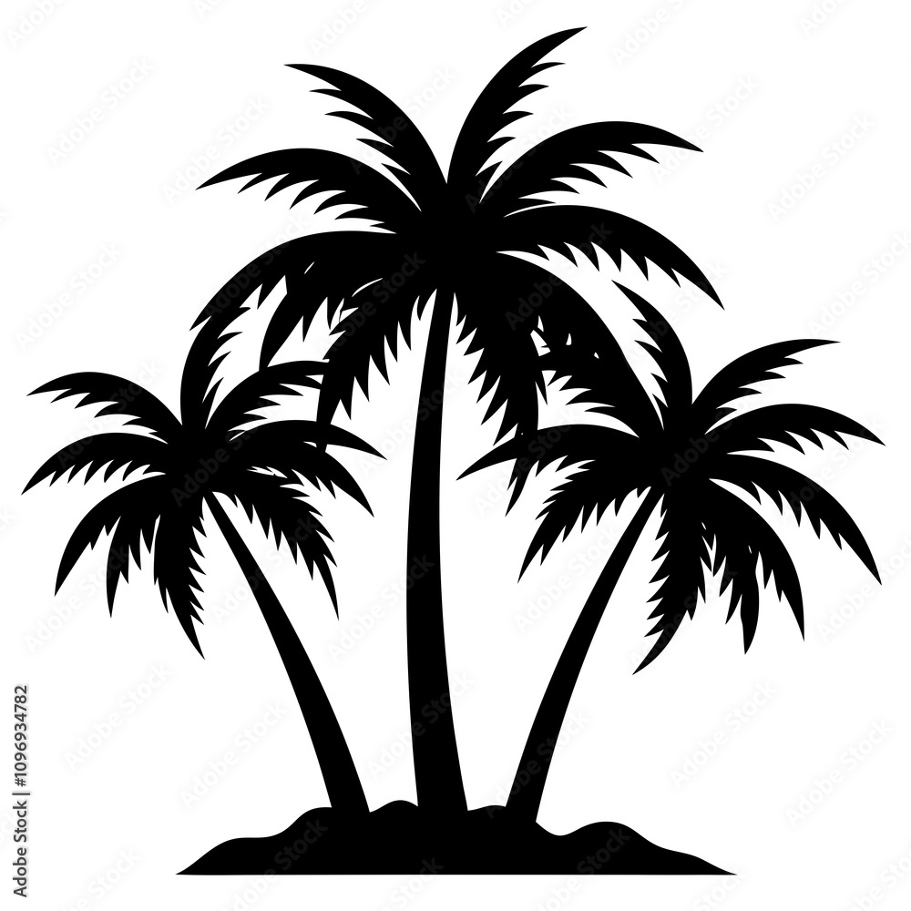 Fototapeta premium Palm Tree Silhouette Vector, Beach Palm Tree Vector, Sunset Palm Tree Silhouette, Summer Beach Tree