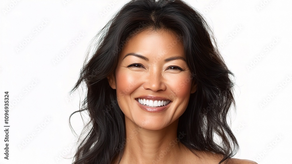 Joyful Portrait of a Beautiful Middle-Aged Asian Woman Smiling Joyful Portrait of a Beautiful Middle-Aged Asian Woman Smiling
