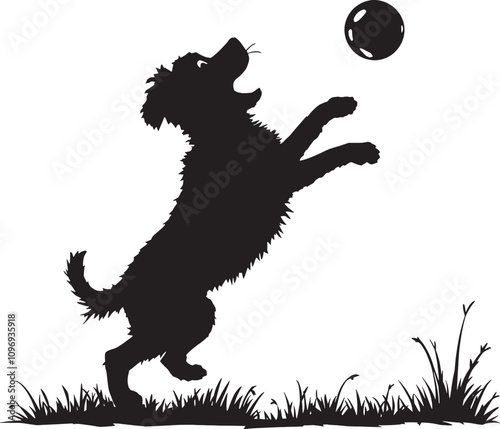 silhouette, Puppy Playing with a Ball,