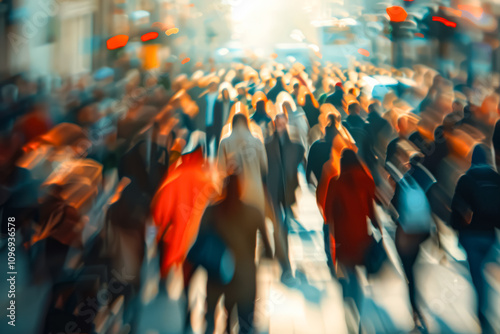 Wallpaper Mural Blurry photo of a busy city street with people walking and cars driving. The photo is a bit hazy and out of focus, giving it a dreamy, ethereal quality. Scene is lively and bustling Torontodigital.ca