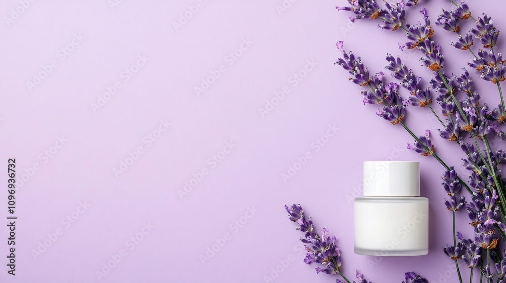 Lavender and Cream Jar on Purple Background Lavender and Cream Jar on Purple Background