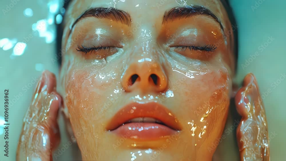 Close-up of a woman face receiving facial care, covered in cream