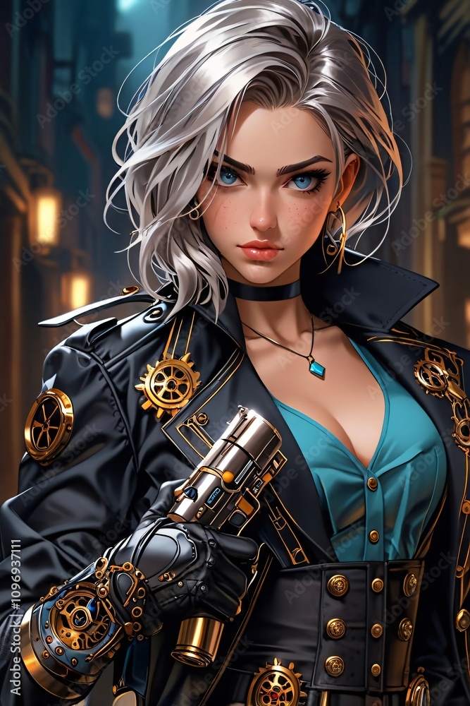 Steampunk Woman Futuristic Fashion Cyberpunk Girl Sci Fi Portrait Steampunk Woman Futuristic Fashion Cyberpunk Girl Sci Fi Portrait