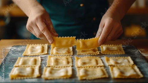 Handmade Ravioli Preparation Process in Kitchen