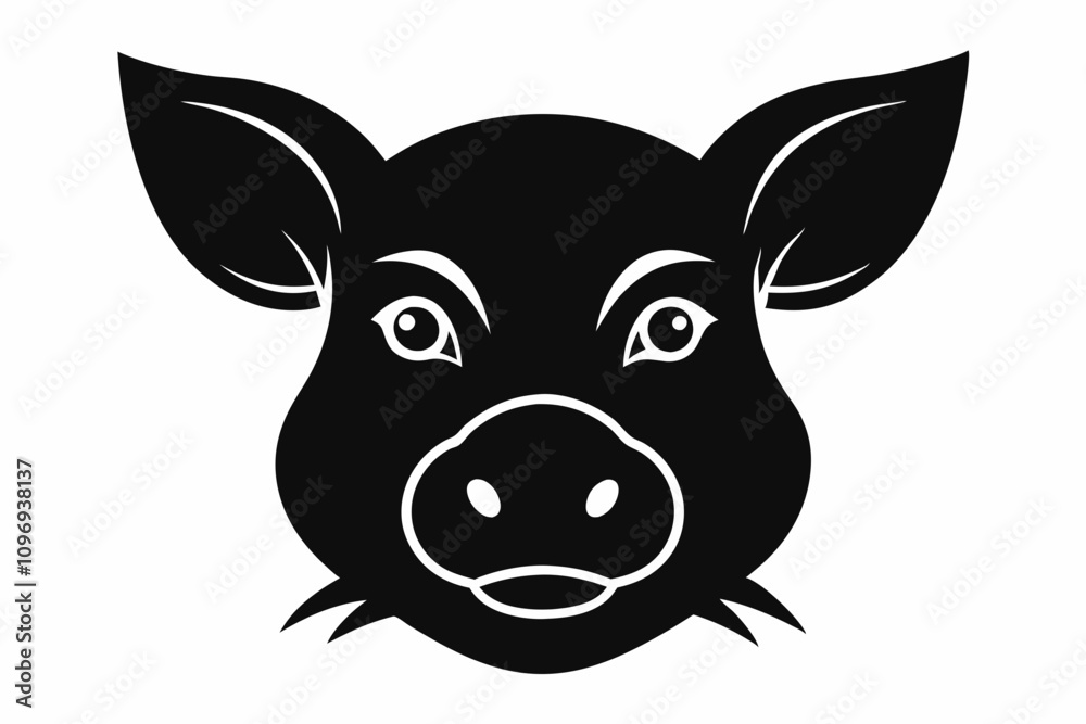 Pig head silhouette, Pig icon vector isolated on white background.