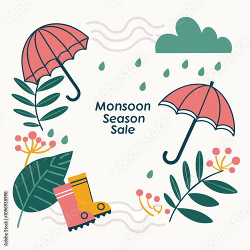 umbrellas Monsoon season sale realistic design illustration