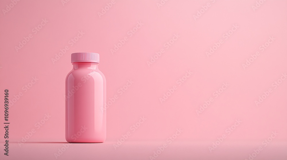 Pink beverage bottle on a pastel background Pink beverage bottle on a pastel background