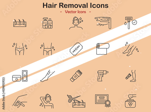 Icons illustrating hair removal and beauty themes in vector style