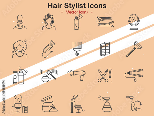 Icons representing hair styling and salon themes in vector style